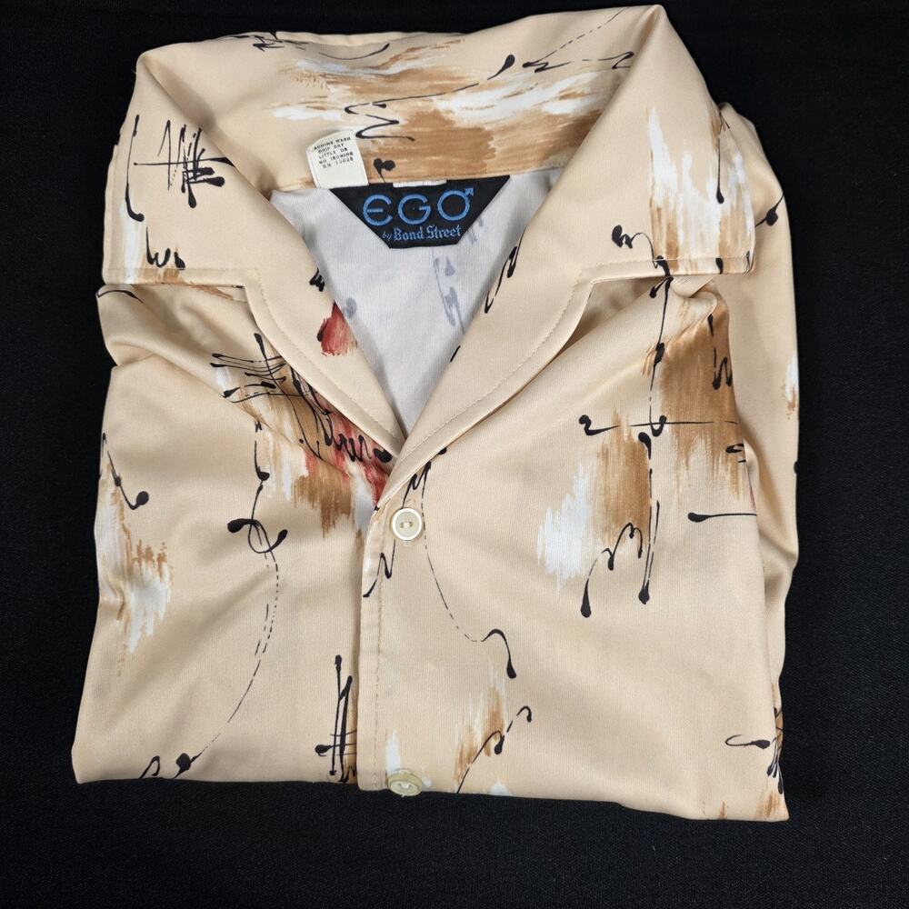 Vintage EGO by Bond Street Men's M 15-15.5 Abstract Art Polyester Disco Shirt